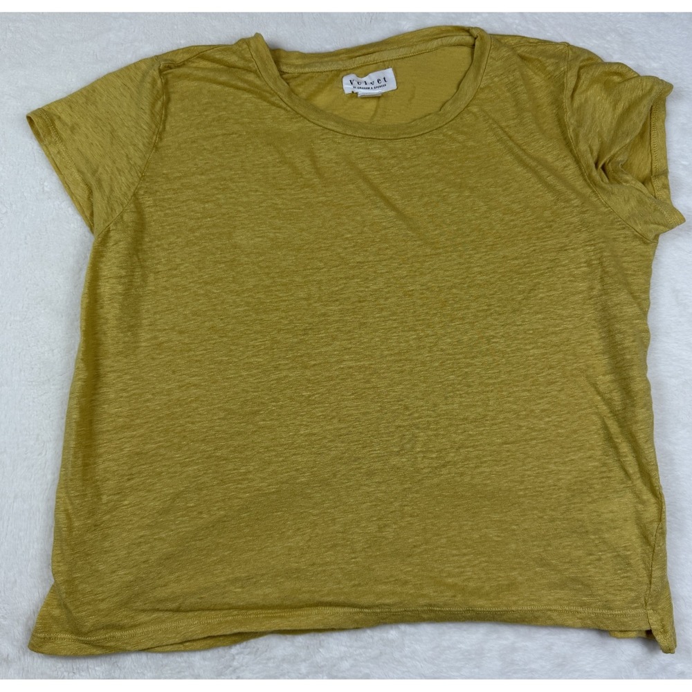 Velvet by Graham & Spencer Mustard Yellow Short Sleeve Slub Tee Shirt Womens M